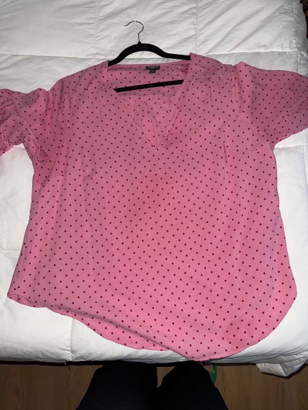 torrid Pink Blouse with Black Polka Dots